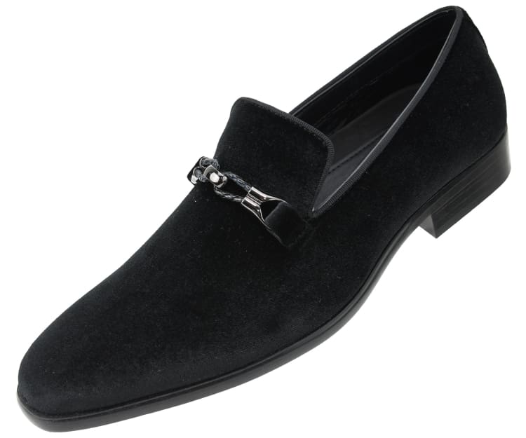 Amali Aller black velvet loafers angled