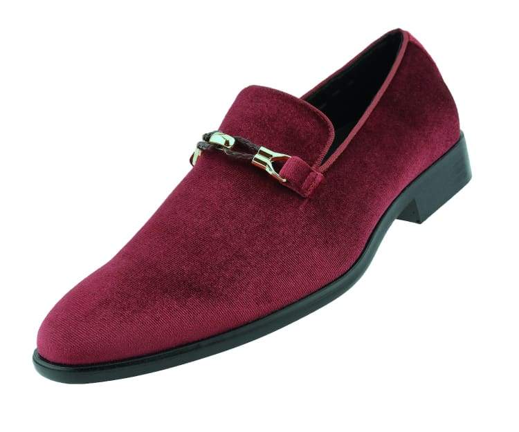 Amali Aller burgundy velvet loafers angled