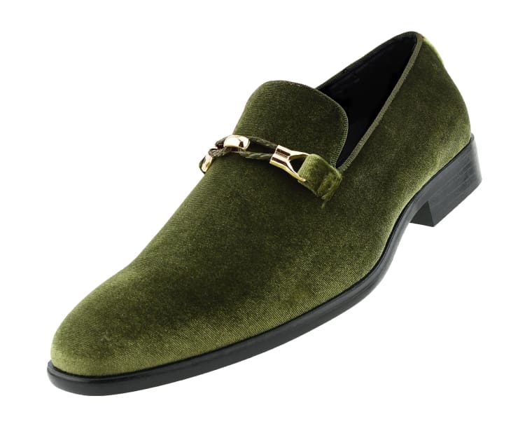 Amali Aller green velvet loafers angled