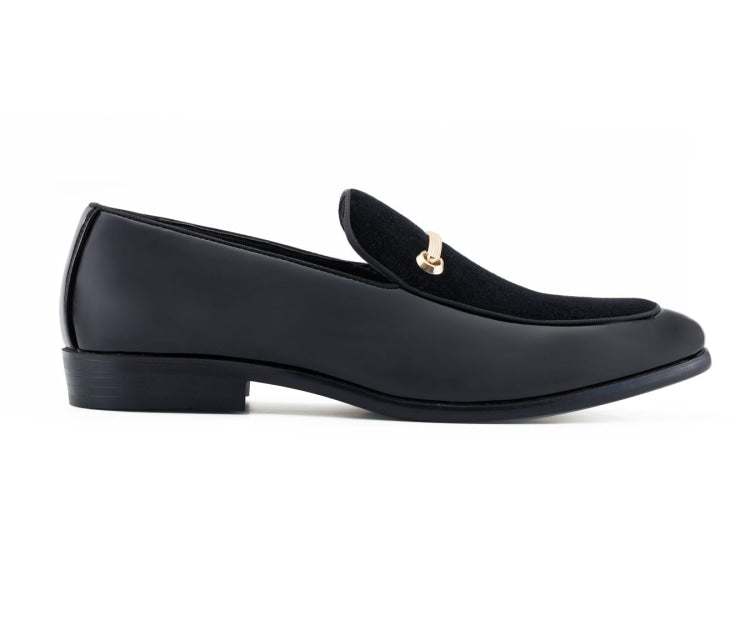 Amali Andrew black patent loafers side