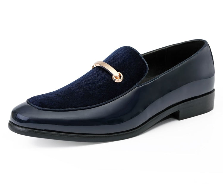 Amali Andrew navy patent loafers main