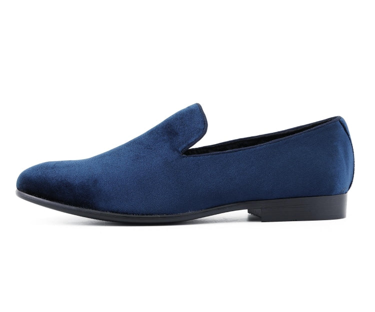 Amali Aries navy velvet loafers side