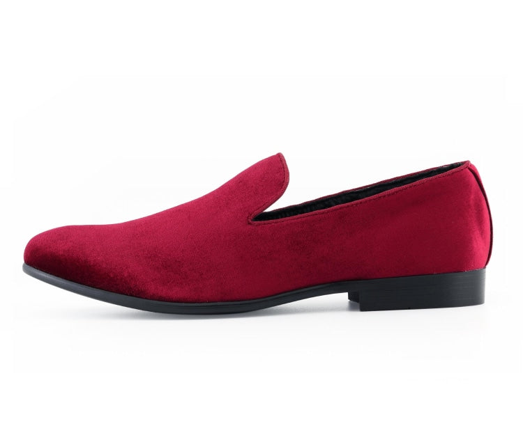 Amali Aries velvet burgundy loafers side