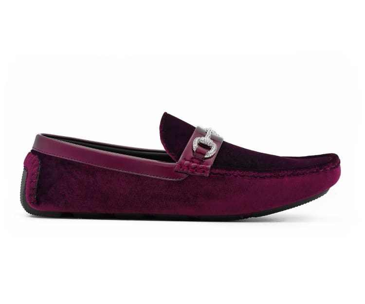 Amali Bling burgundy moccasin shoes side