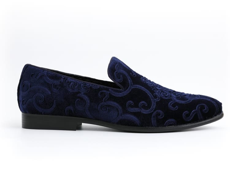 Amali Bryant navy blue tuxedo shoes side