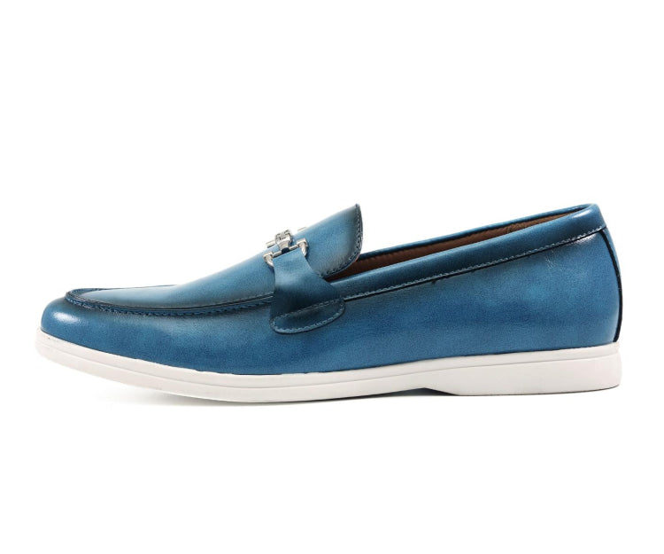 Amali Cahill mens teal loafers side