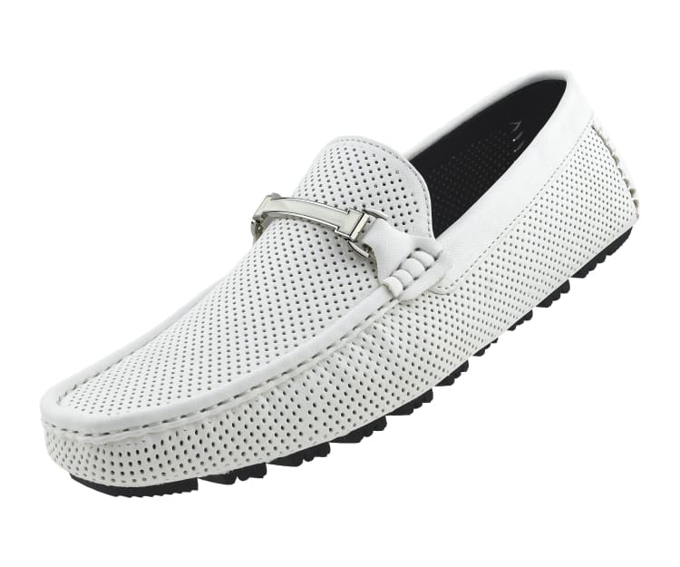 Amali Cola white driving loafers angled