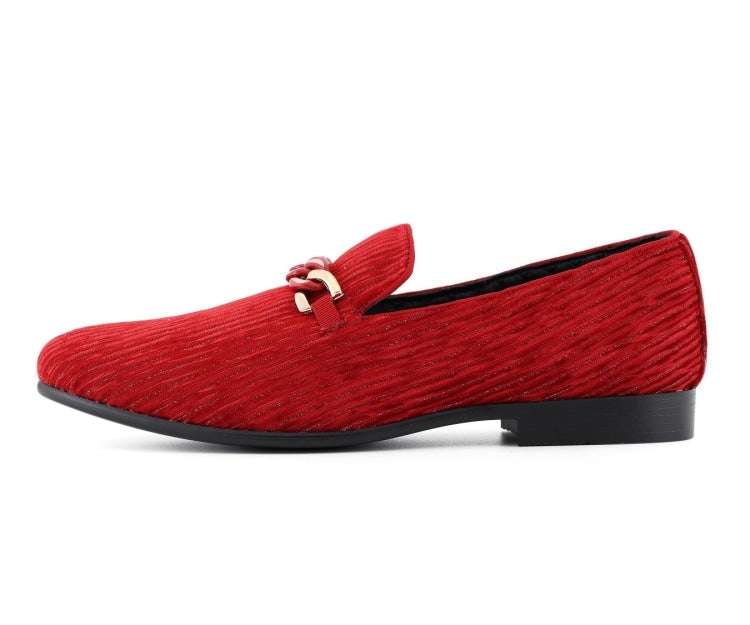 Amali Cyrus red velvet shoes side