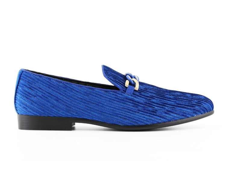 Amali Cyrus royal blue velvet shoes side