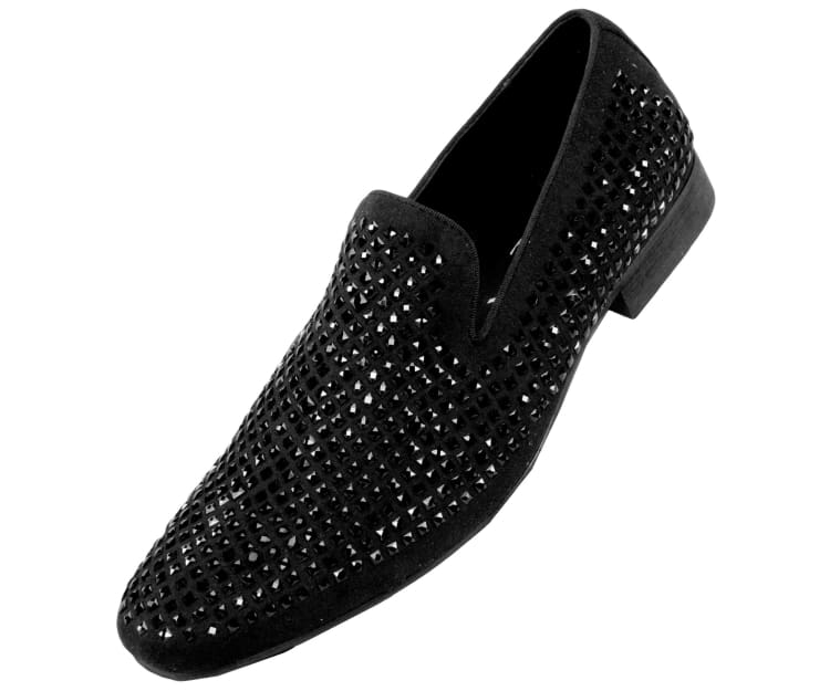 Amali Devy black studded loafers angled