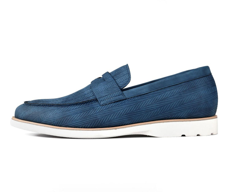 Amali Elias navy penny loafers side