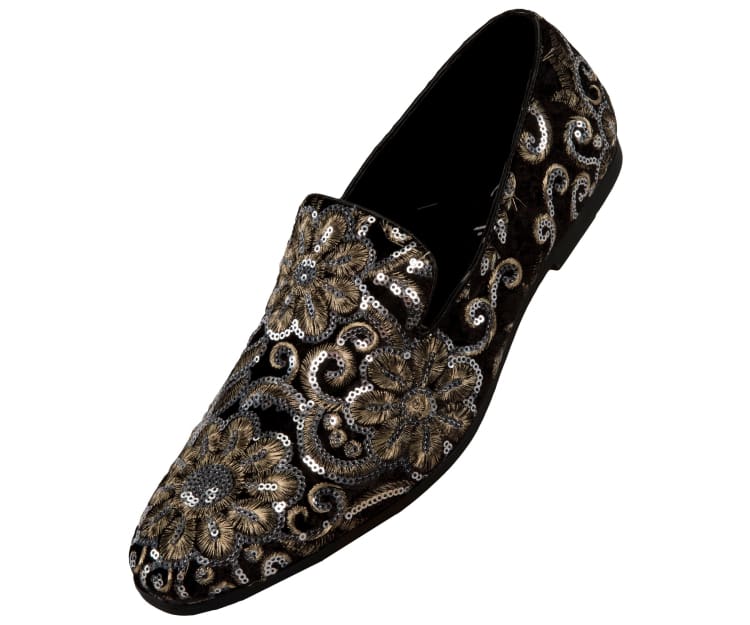 Amali Fabian black sequin loafers angled