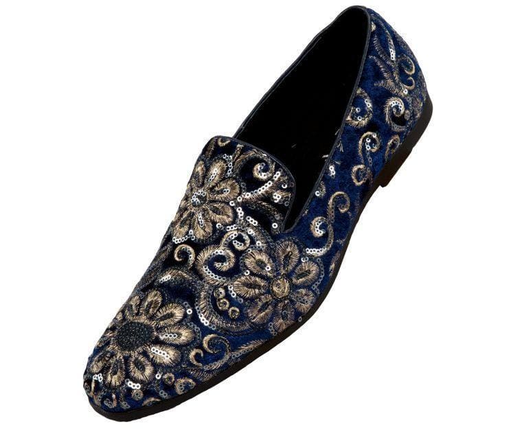 Amali Fabian blue sequin loafers angled