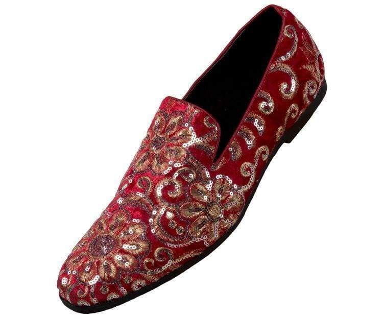 Amali Fabian red sequin loafers angled