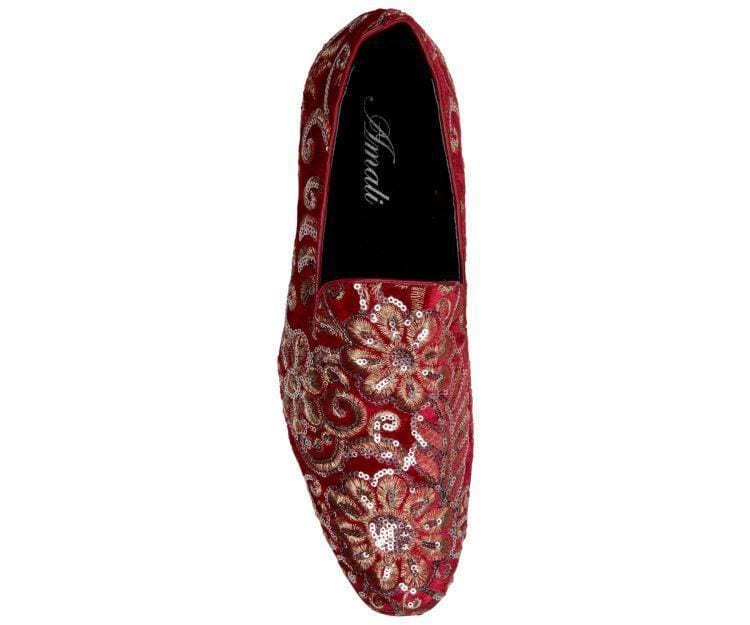 Amali Fabian red sequin loafers top