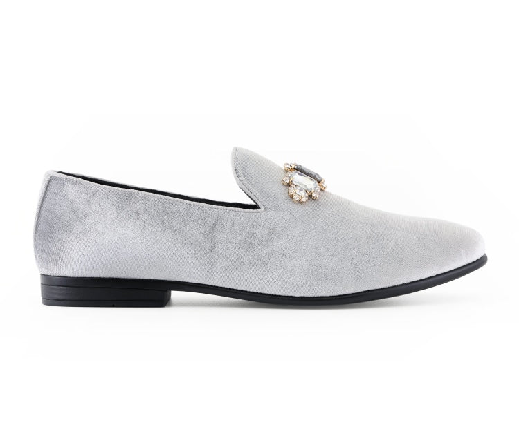 Amali Fabio silver loafers side