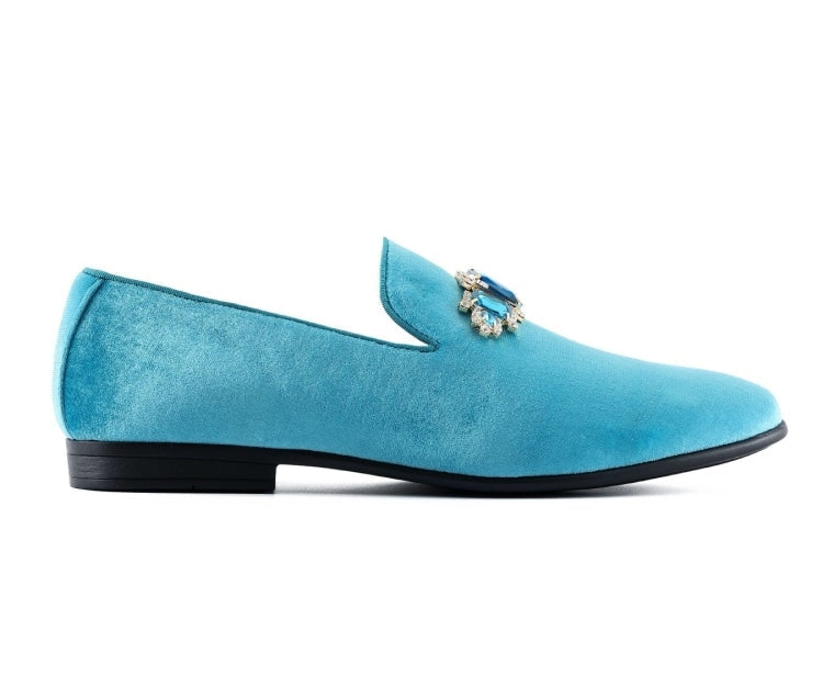 Amali Fabio turquoise loafers side