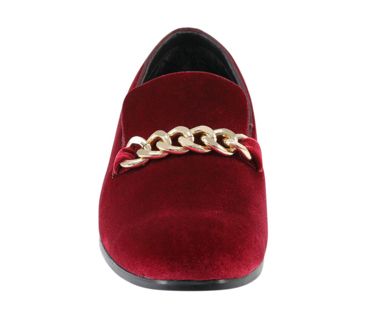 
                      
                        Amali Fay burgundy velvet loafers front
                      
                    