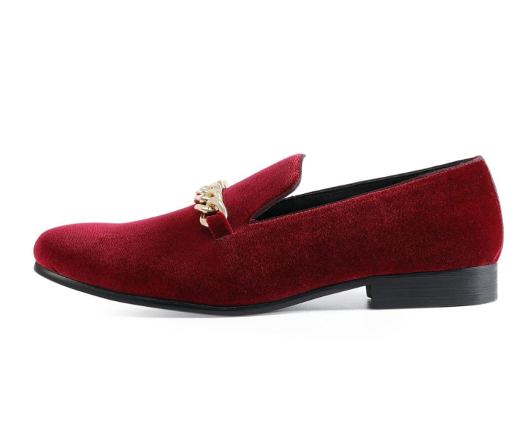 
                      
                        Amali Fay burgundy velvet loafers side
                      
                    