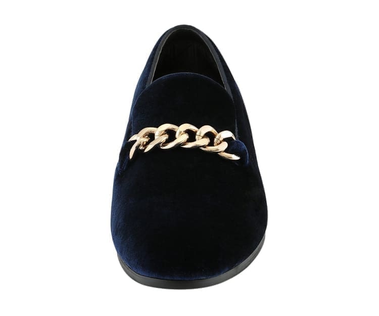 
                      
                        Amali Fay navy blue velvet loafers front
                      
                    