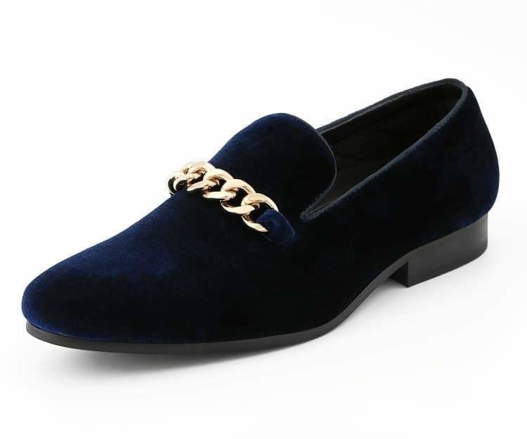 Amali Fay navy blue velvet loafers main