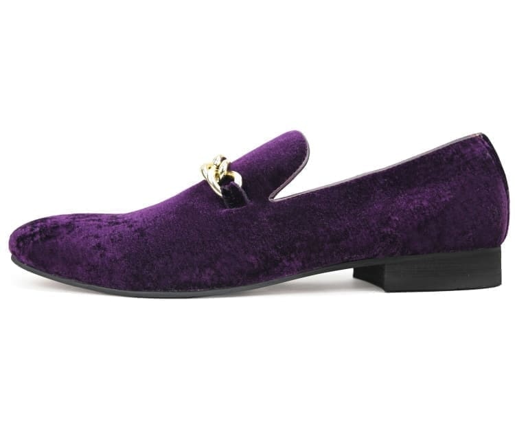 
                      
                        Amali Fay purple velvet loafers side
                      
                    