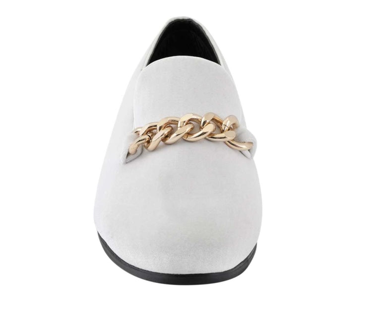 
                      
                        Amali Fay white velvet loafers front
                      
                    