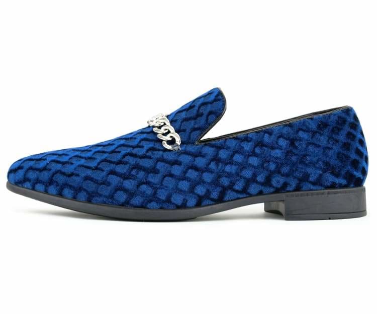 
                      
                        Amali Felix navy velvet loafer side
                      
                    