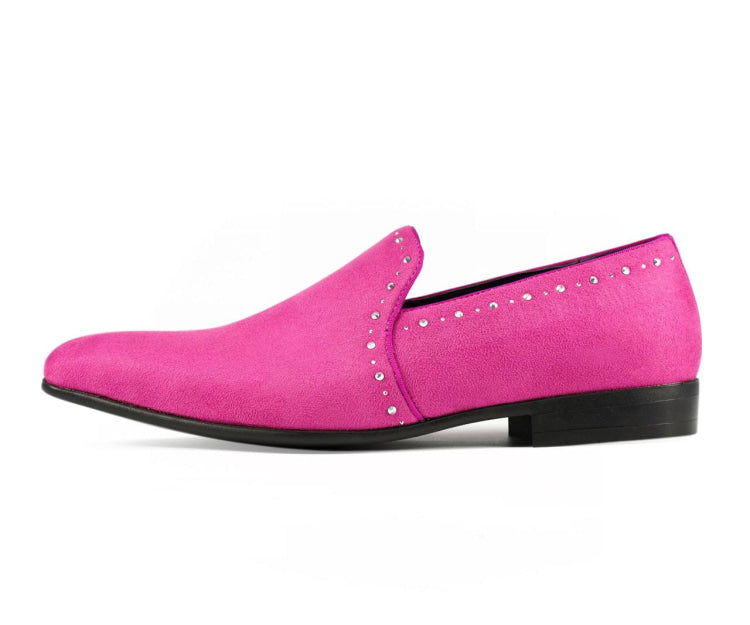 Amali Francis fuchsia rhinestone loafers side