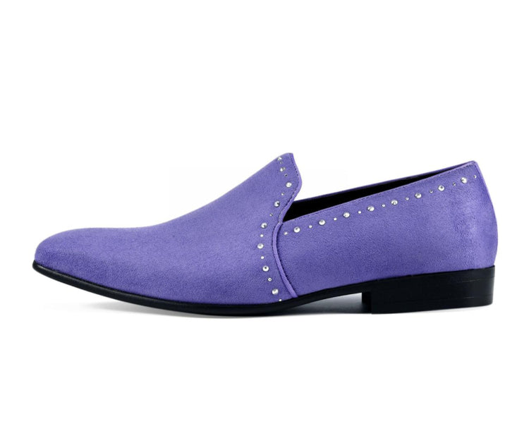 Amali Francis lavender rhinestone loafers side