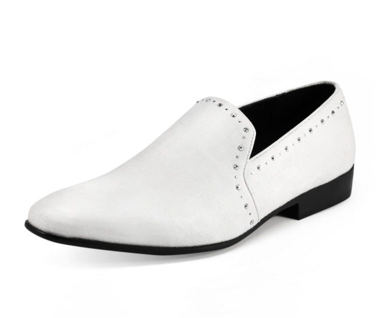 Amali Francis white rhinestone loafers main