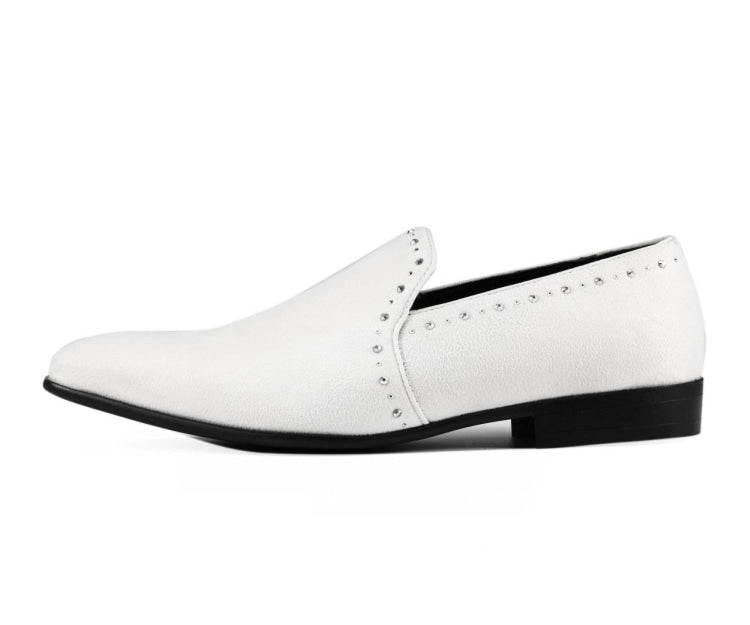 Amali Francis white rhinestone loafers side