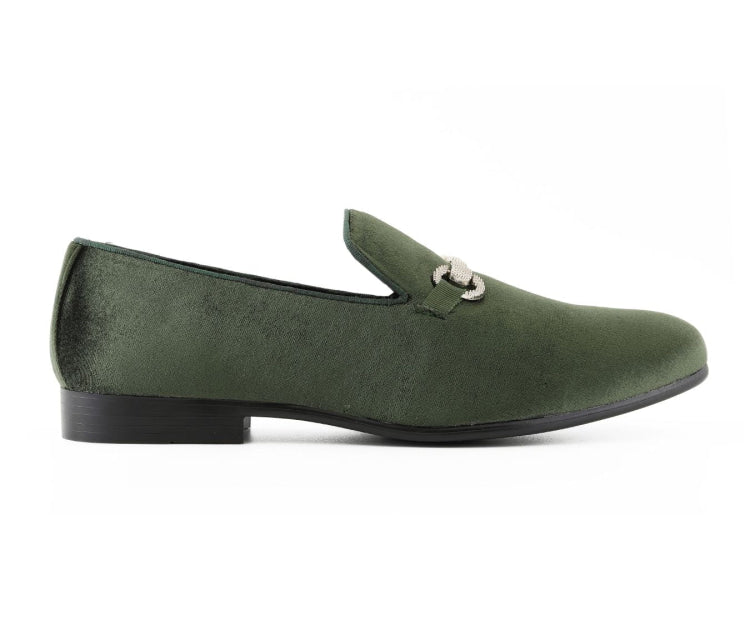 Amali Harrison green horsebit loafers side