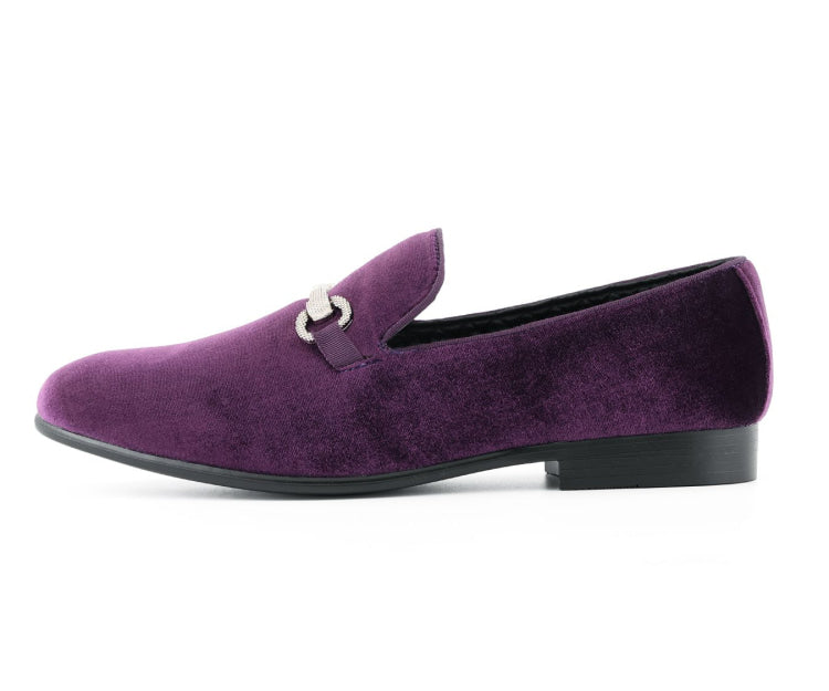 Amali Harrison purple horsebit loafers side