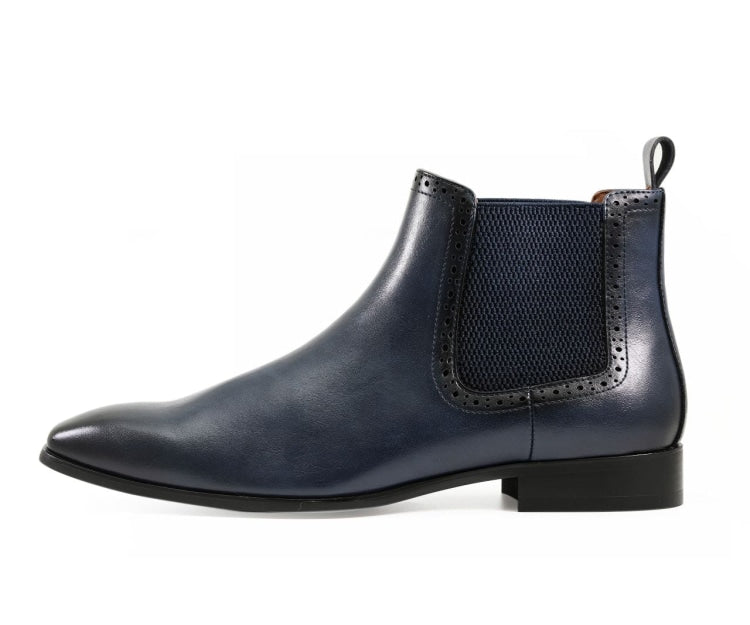 Amali Hayes navy chelsea boots side