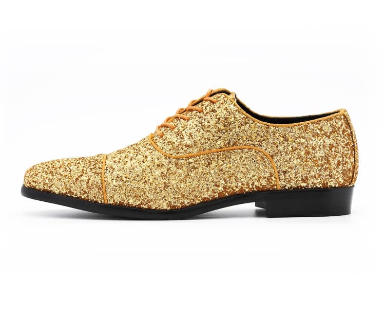 Amali Lawrence gold glitter oxfords side