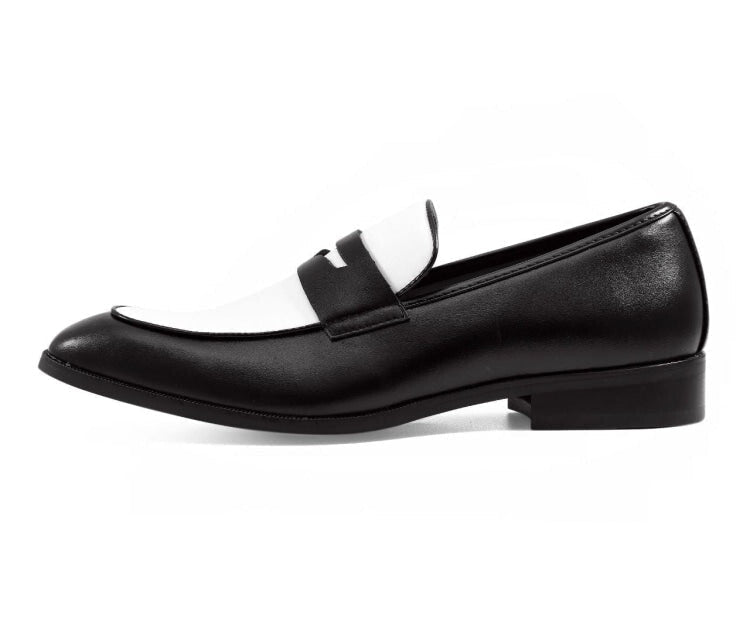 Amali Levi black and white penny loafers side