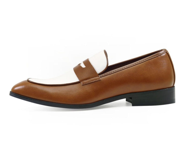 Amali Levi cognac penny loafers side