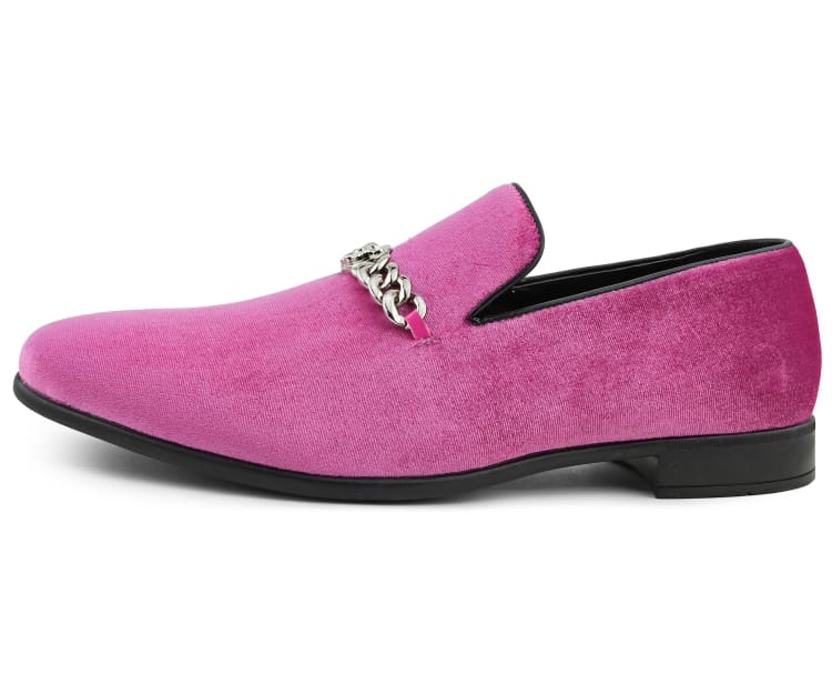 Amali Lynx pink velvet loafers side