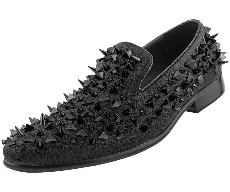 Amali Mesa black spiked loafers angled