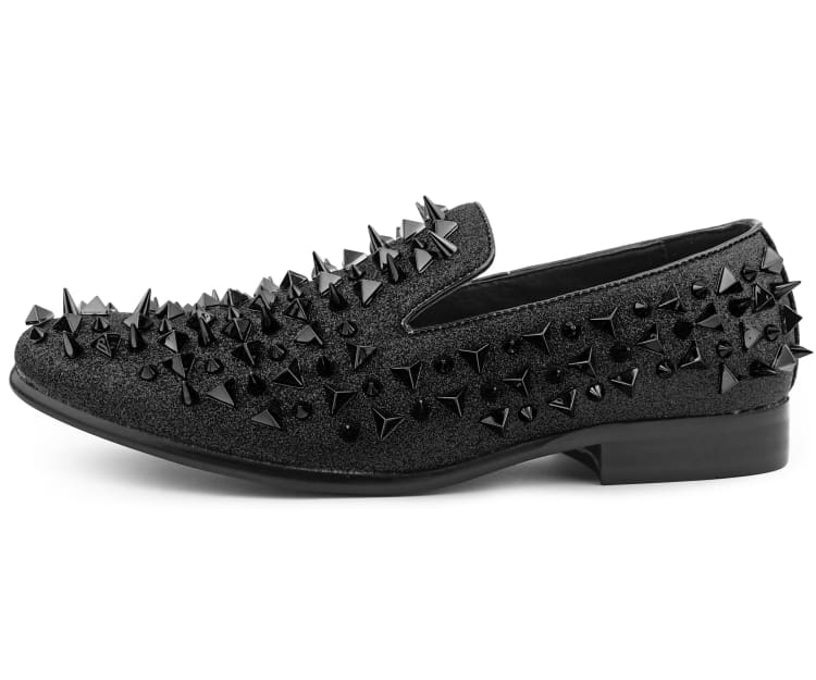 
                      
                        Amali Mesa black spiked loafers side
                      
                    