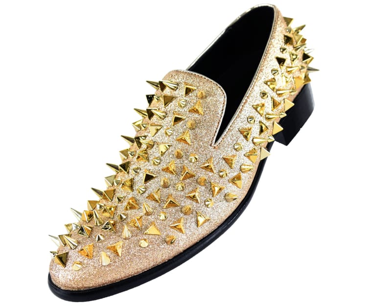 Amali Mesa gold spike shoes angled