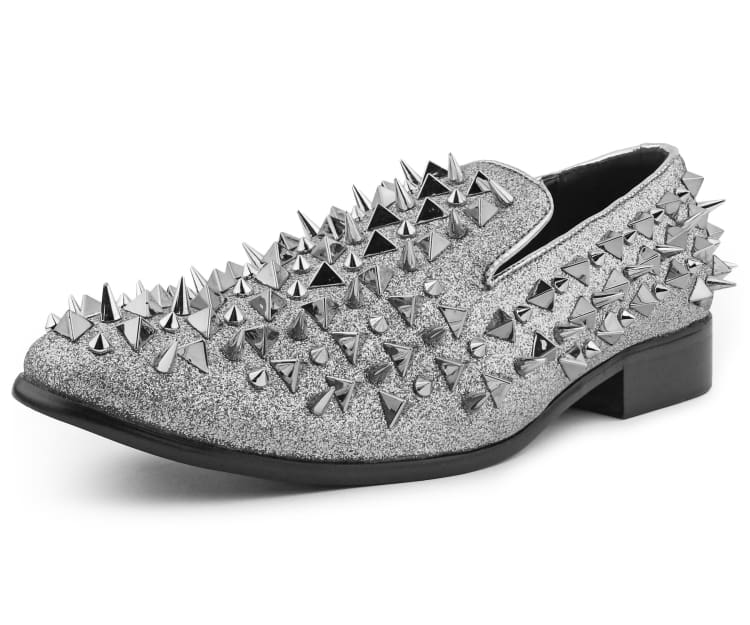 Amali Mesa silver spiked loafers main