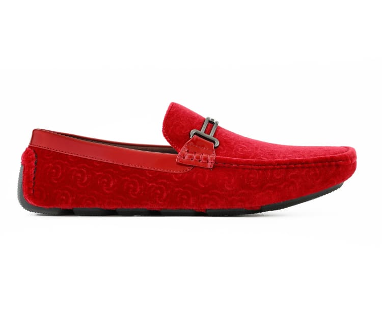 
                      
                        Amali Roberto red velvet loafers side
                      
                    