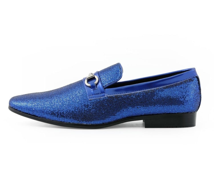 Amali Sutton blue glitter loafers side