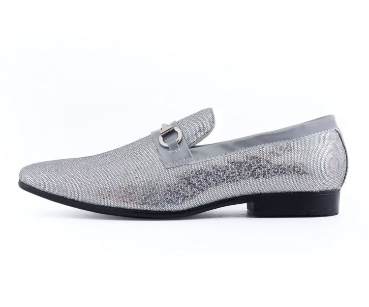 Amali Sutton silver glitter loafers side