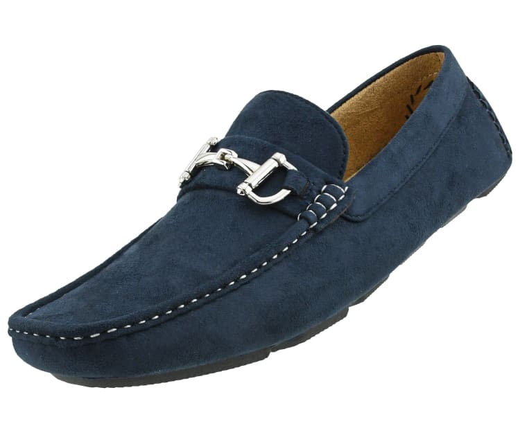 Amali Walken navy driving loafers angled