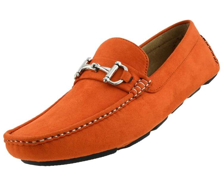 Amali Walken orange driving loafers angled