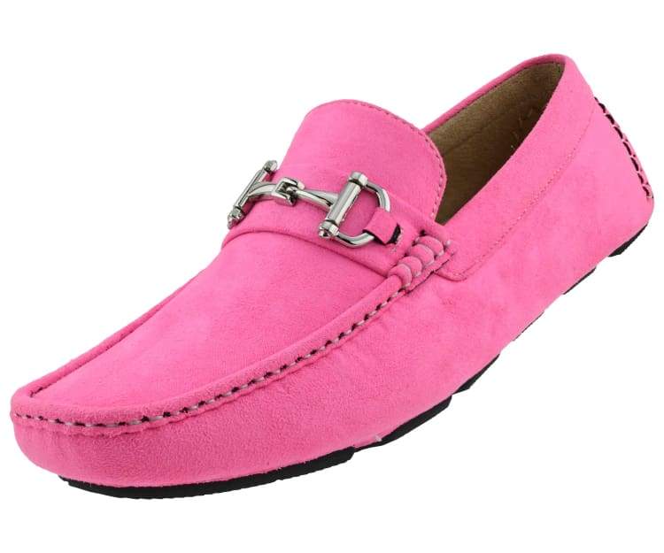 Amali Walken pink driving loafers angled