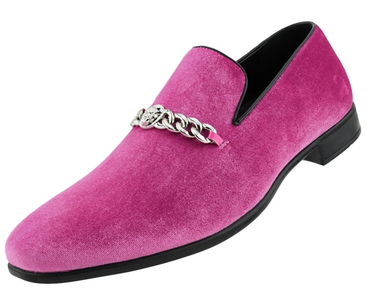 Amali Lynx pink velvet loafers angled